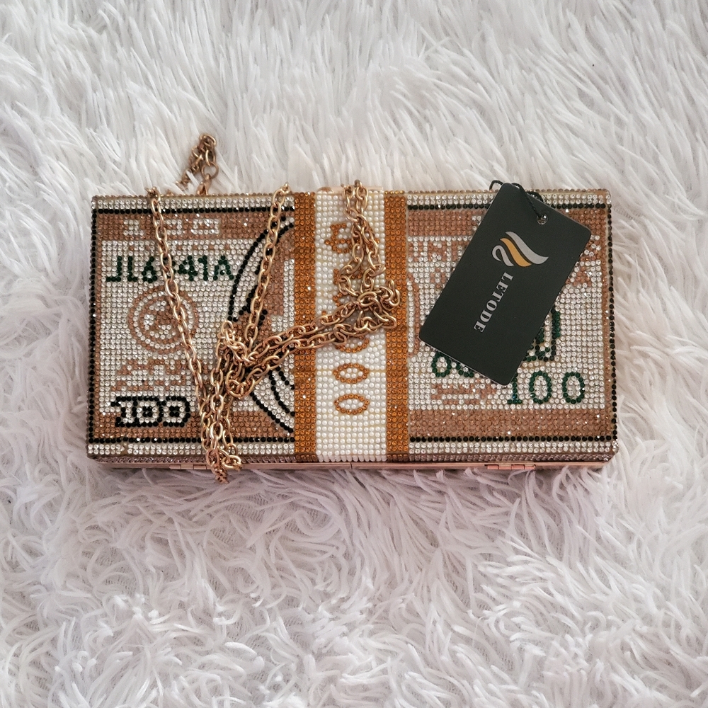 Rhinestone-embellished Money Bill Clutch - Picture 2 of 9
